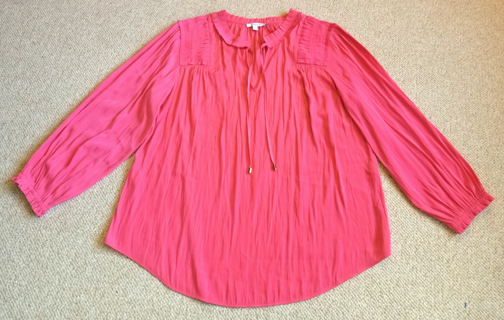 Womens Top-CHICO'S-pink silky pleated detailing tunic Barbiecore peasant-2 (12)
